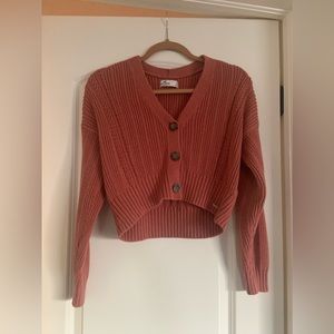 Hollister Coral Cropped Long Sleeve V Neck
